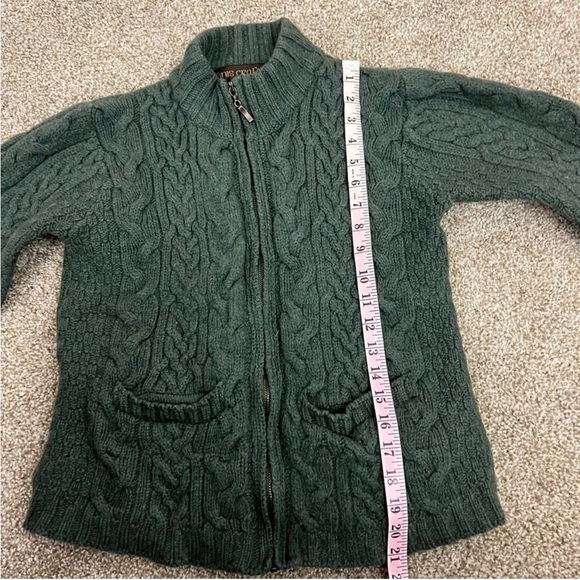 Vintage Inis Crafts 100% Merino Wool Cable Knit Full Zip Sweater - Green - S - Picture 5 of 10
